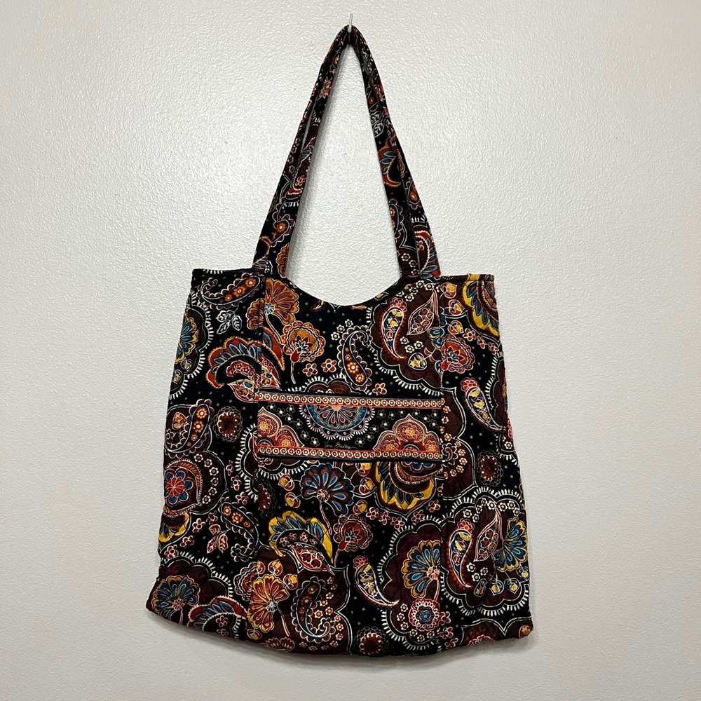 Vera Bradley Retired Quilted Tote Paisley Floral Brown Orange Shoulder Bag - Picture 1 of 6